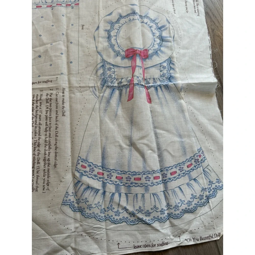 Vintage‎ Cranston Print Works Rock-A-Bye Baby Cut Sew Doll Fabric Panel VIP Blue